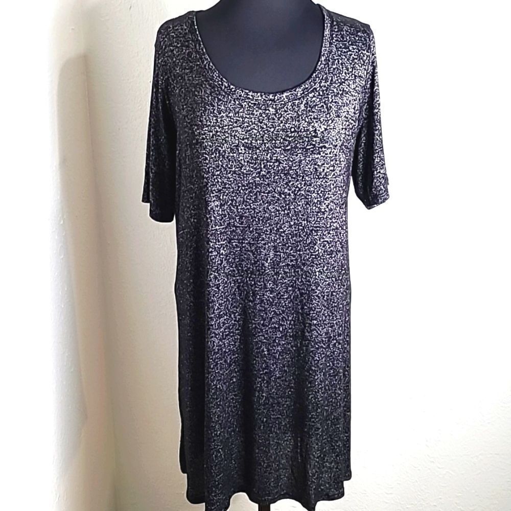 Cupio Blush Black/Gray T-Shirt Dress, Short Sleeves, Scoop Neck, Size 1X